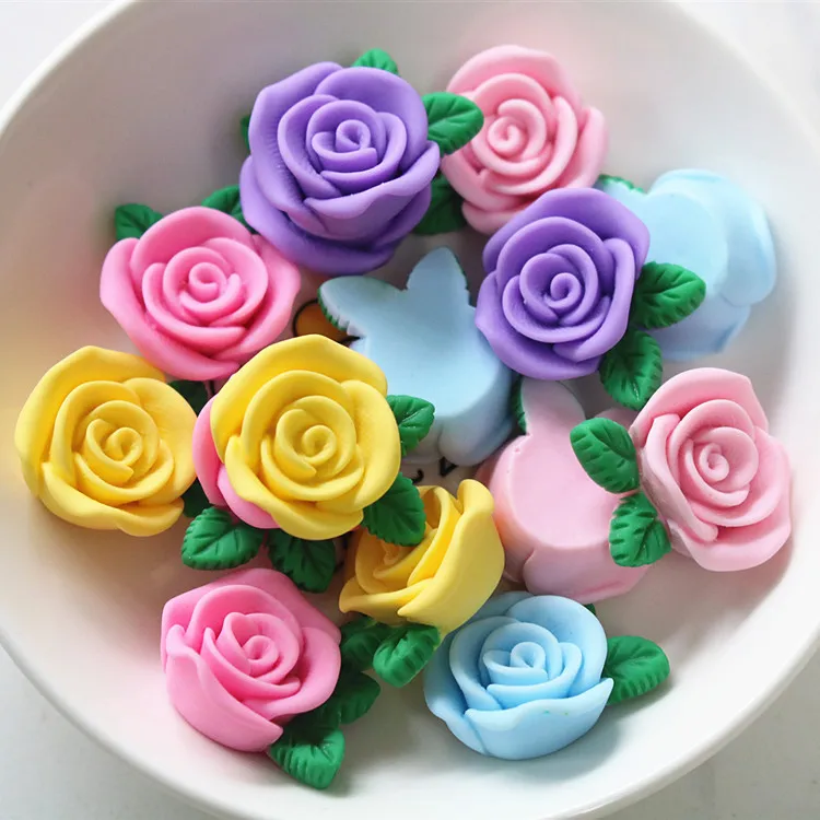 

10pcs Kawaii Resin Flatback Mini Rose Flower Charms Cabochons Embellishments for DIY Ornament Crafts Hair Bows Accessories A42