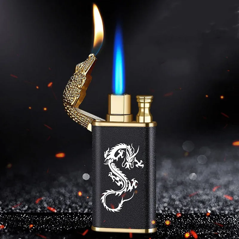 

2023New Outdoor Windproof Metal Blue Flame Gas Lighter Creative Portable Double Flame Torch Jet Lighter Men's Small Tool