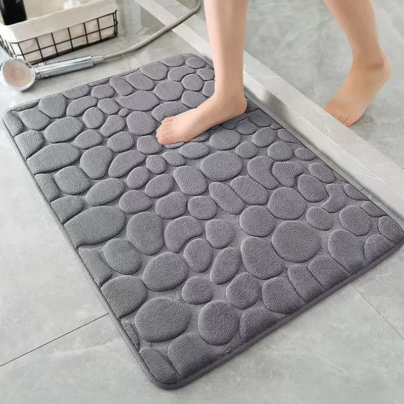 

Cobblestone Embossed Bathroom Mat Coral Fleece Non-slip Carpets Absorbent Bathtub Floor Rug Shower Room Doormat Memory Foam Pads