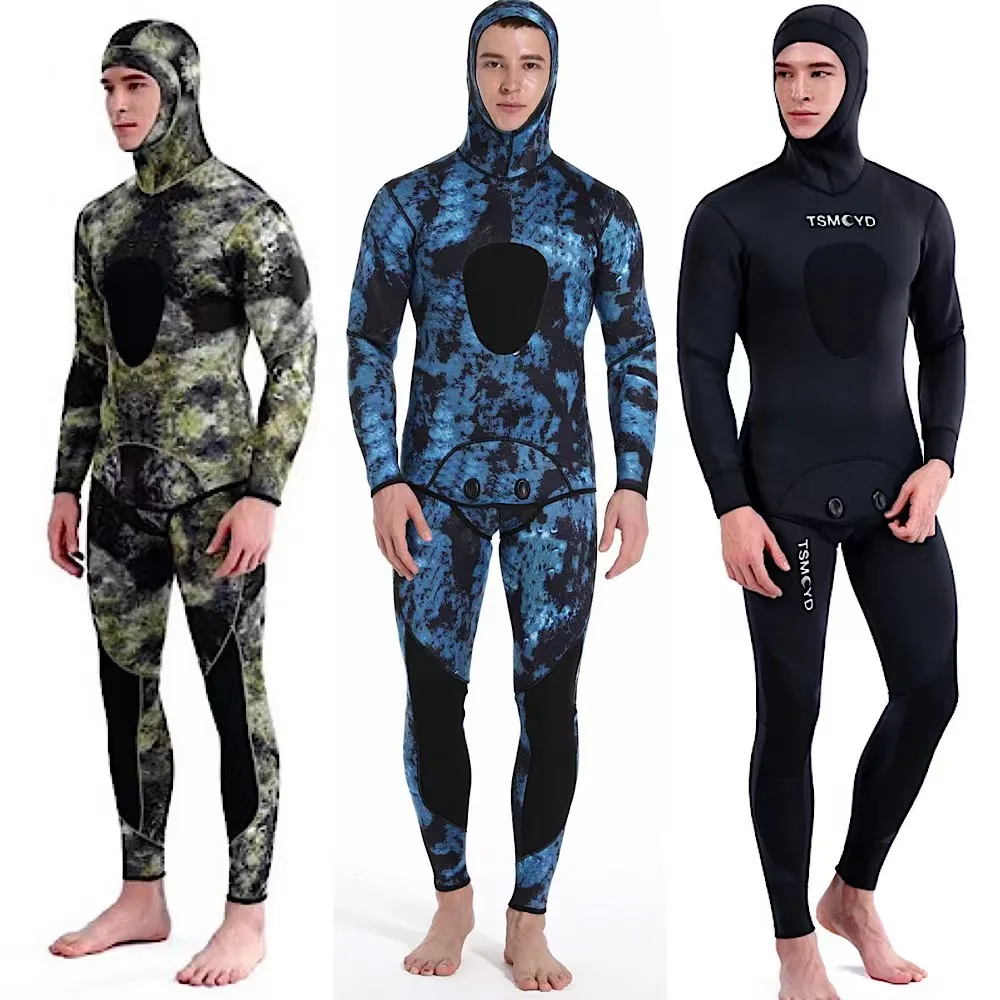 HOT 3mm Camouflage Wetsuit Long Sleeve Fission Hooded 2 Pieces of Neoprene Submersible  for Men Keep Warm Waterproof Diving Suit