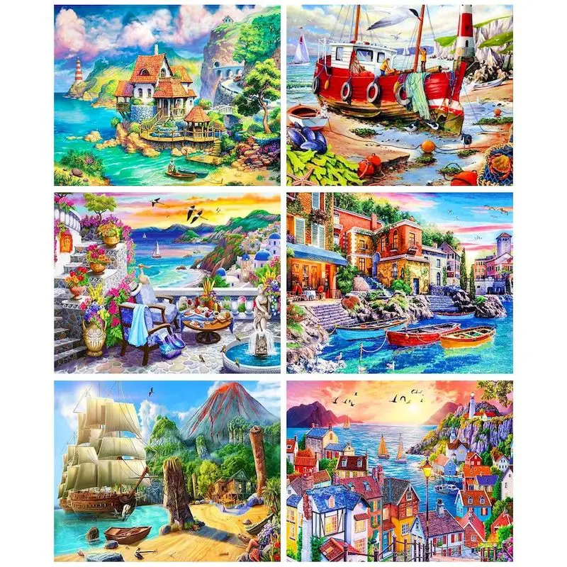

GATYZTORY Oil Painting By Numbers Scenery DIY Pictures By Numbers Town Landscape Kits Drawing Canvas HandPainted Home Decor