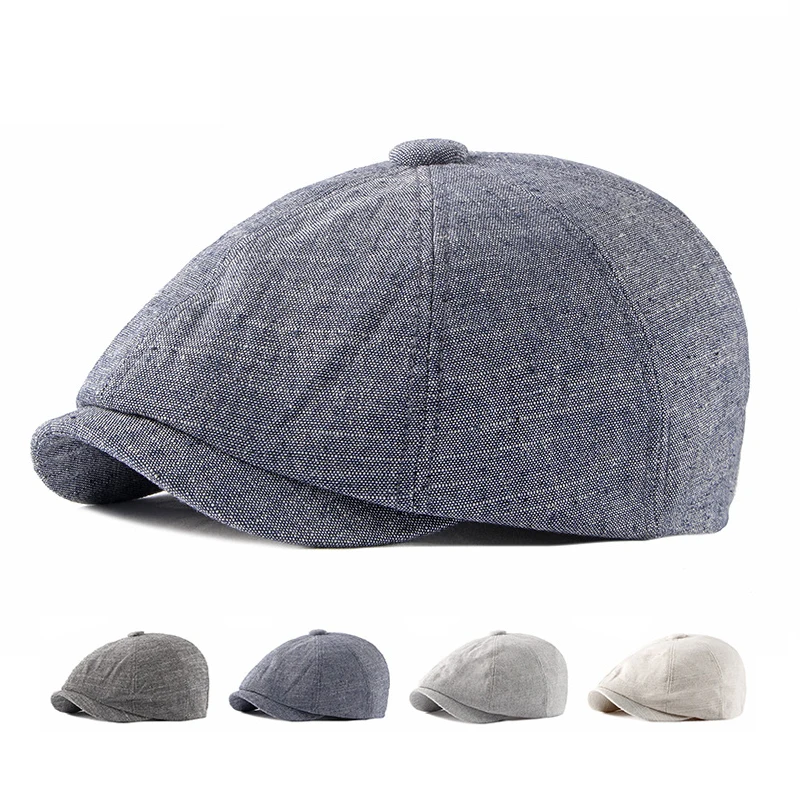 

Spring Summer Thin Breathable Cotton Linen Octagonal Cap Men British Vintage Beret Painters Hats Newsboy Cap for Men Gatsby Cap