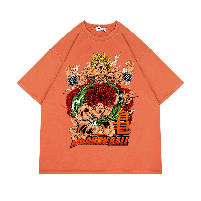 

Washed Old T-shirt Classic Anime Dragon Ball American Retro Fashion Handsome High Street Tide Color Short Sleeve