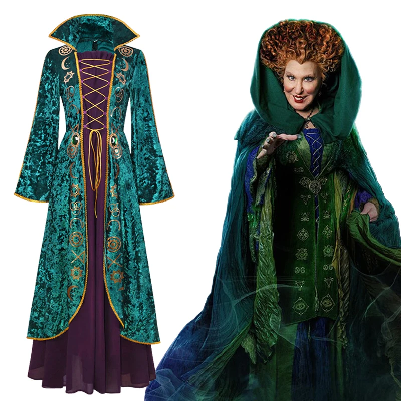

Witch Sanderson Sisters Mary Sarah Winifred Cosplay Costume Halloween Party Costumes for Women Aldult Child Middle Ages Dress