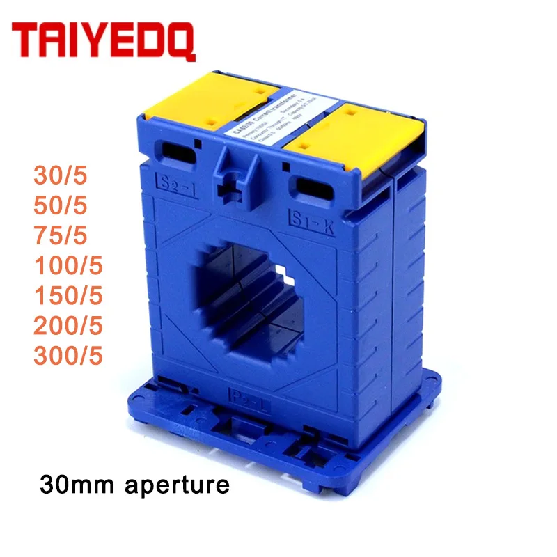 

Трансформатор тока 30 мм Диафрагма DIN-рейка 50/5 100/5 150/5 200/5 300/5 Медная катушка Синий корпус