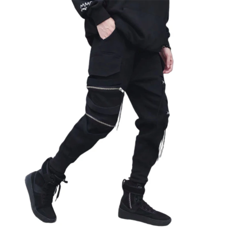 

New Gym Fashion Sports Fitness Training Running Casual Trousers Men's High Street Style Zipper Design Cargo Pants