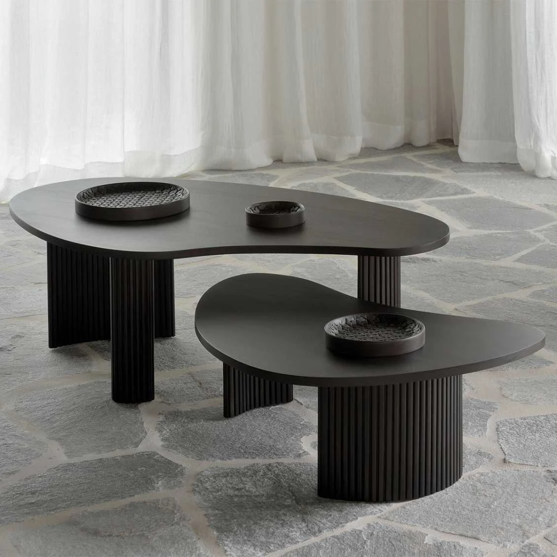 

Simple black table small apartment living room crescent coffee table Nordic style design irregular tea table