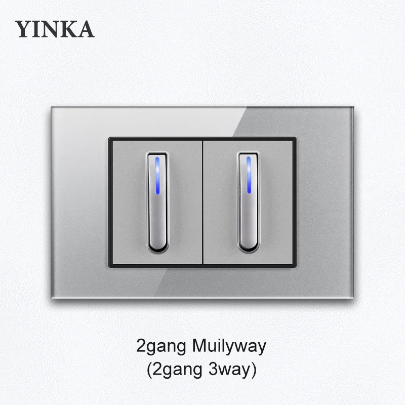 

YINKA закаленное стекло настенный переключатель для фортепиано 1gang Muilyway/2-канальный Muilyway, перекрестный переключатель, промежуточный переключатель, выключатель света 118x75