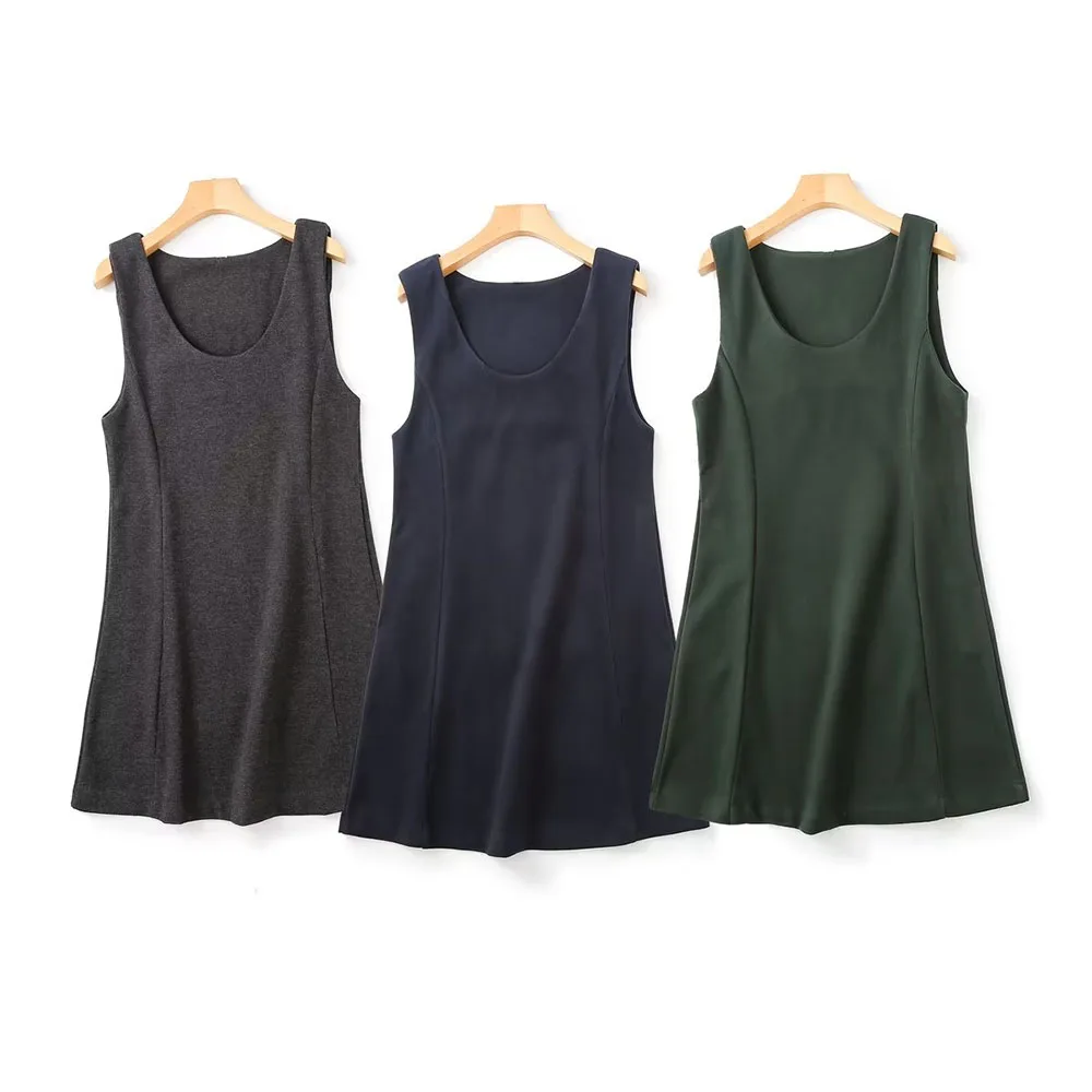 

BER&OYS&ZA Autumn/winter 2022 new women's fashion solid color vintage round neck suede knit sleeveless vest dress
