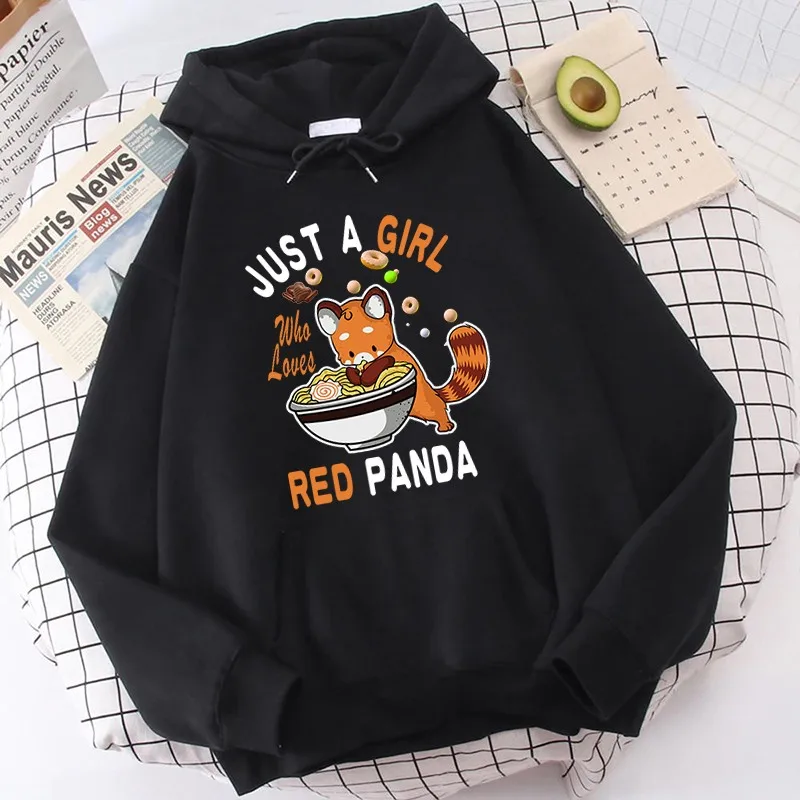 

Just A Girl Who Loves Red Panda Print Hoodies Women Panda Sweatshirt Winter Fleece Tracksuits Hooded Pullover Outdoor Sportswear