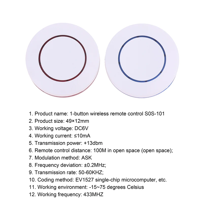 Беспроводной пульт дистанционного управления EV1527 6 в 433 МГц 1 кнопка круглый