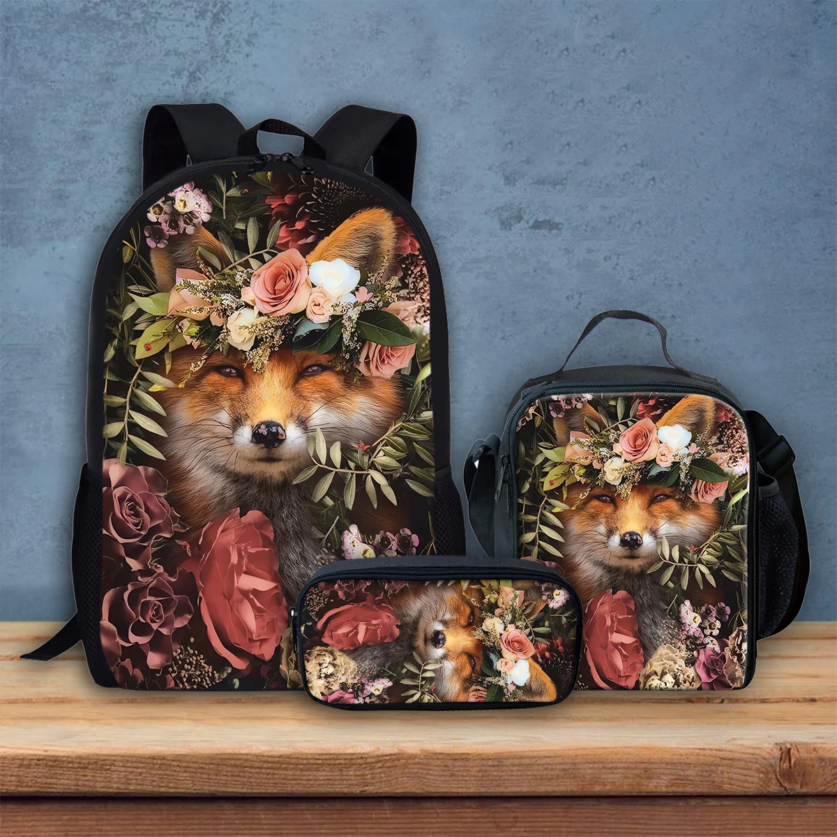 Floral Fox 3D Painting School Bags for Kids Primary Schoolbag Children Shoulder Bookbags Teenagers Boys Girls Satchel Mochila