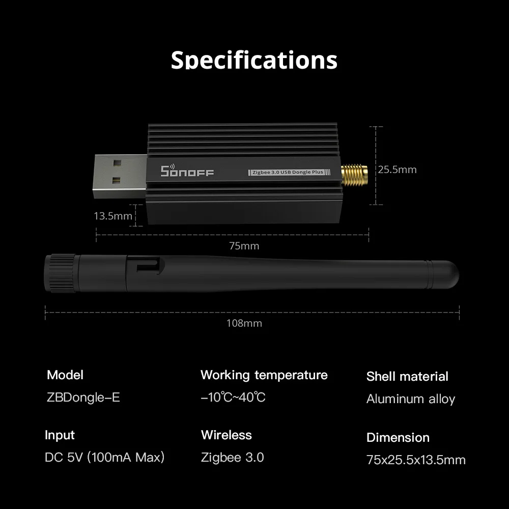 Фото Умный шлюз Zigbee SONOFF ZBDongle-E Zigbee 3.0 USB-адаптер Plus на базе EFR32MG21, беспроводной маршрутизатор Zigbee, умный Zigbee-адаптер. №1