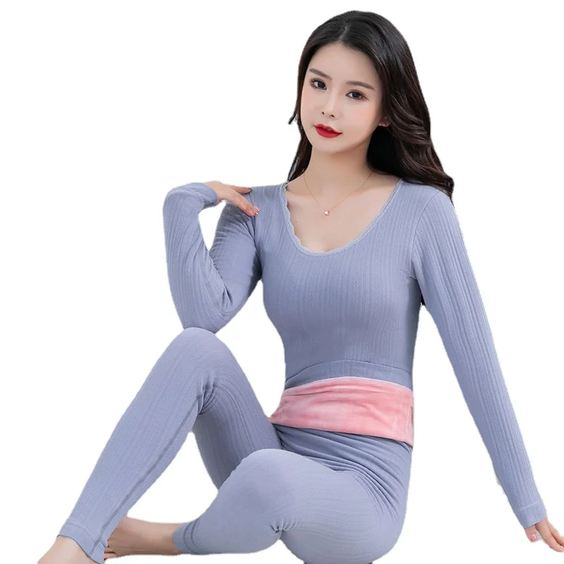 

2022 Winter Velvet Thermal Underwear For Women O-Neck Long Johns Set Thick Warm Female Second Skin Suit Sexy Slim Thermo Clothes