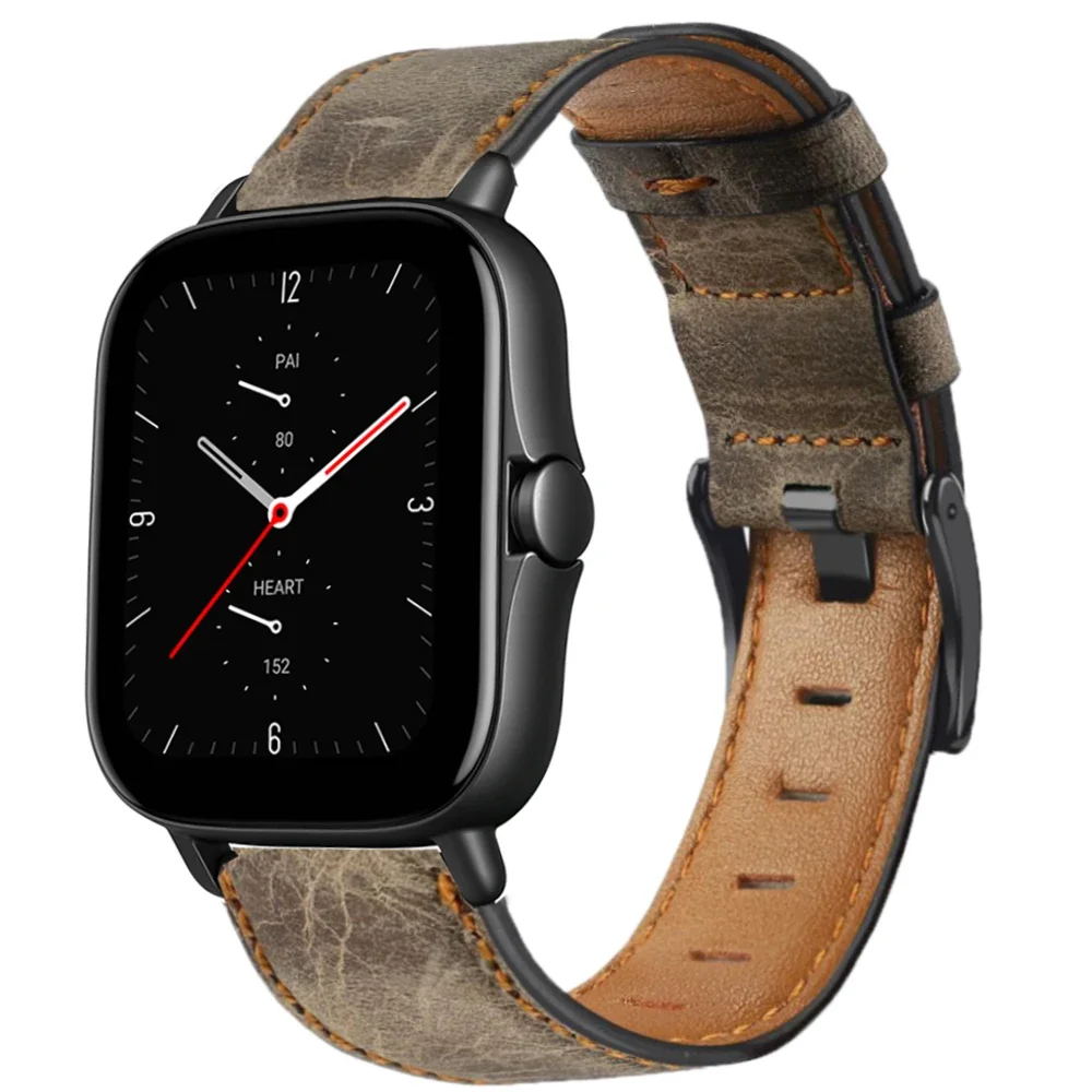 Кожаный ремешок для Amazfit GTS 4/3/2/GTS2 Mini/GTR 2e/3/Pro/42 мм/47 мм/фотобраслет bip-U-S 20 мм 22