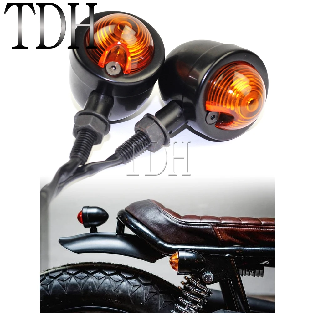 

Old School Black Amber Bullet Turn Signals For Harley Fatboy Chopper Honda Bobber Cafe racer Classic Kawasaki Indicator Light