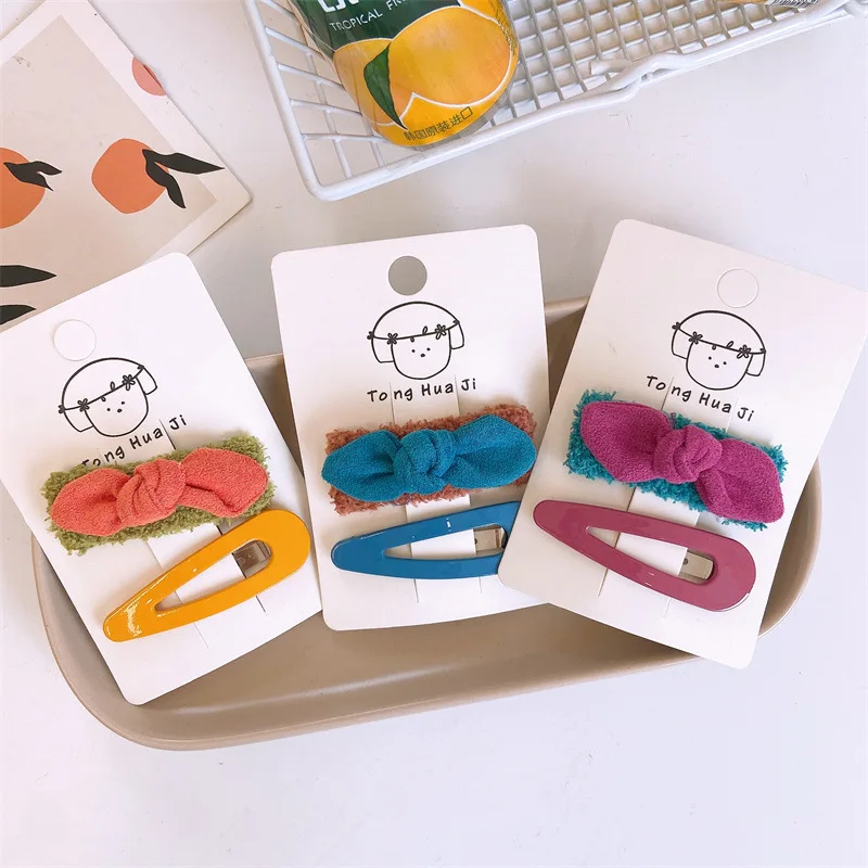 

Korean Version of The New Children's Plush Fabric Bow BB Clip Girls Spray Paint Hair Clip Parent-child Autumn and Winter 2 Packs