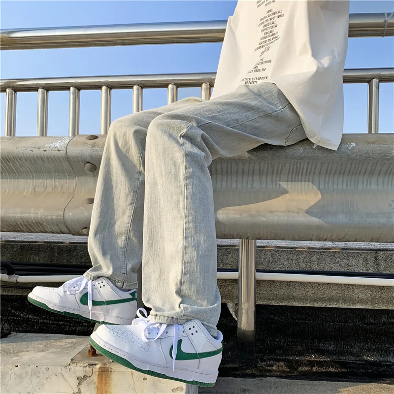 Solid Color Pants Men's Straight Ins High Street Personality Trend Loose Casual Straight Denim Trousers Street Men's Clothing