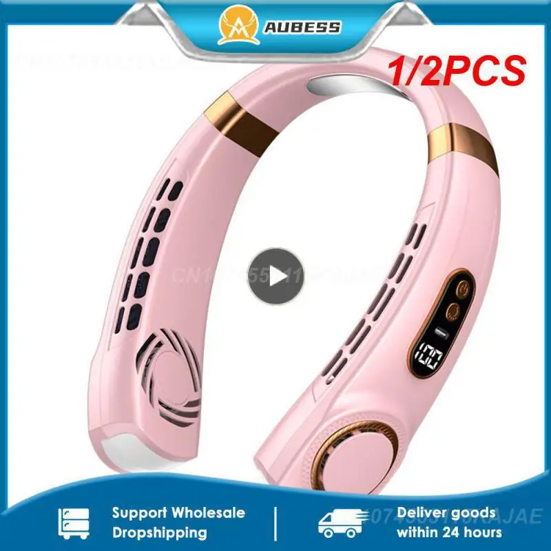 

1/2PCS Summer Air Cooling Hanging Neck Fan Leafless 3 Gears Adjustable 1600mAh USB Outdoor Sports Travel Wearable Aromatherapy