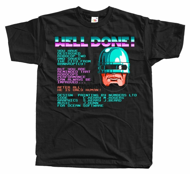 Robocop 2 хорошо сделанная игровая футболка с экраном NES Черная Женская все размеры