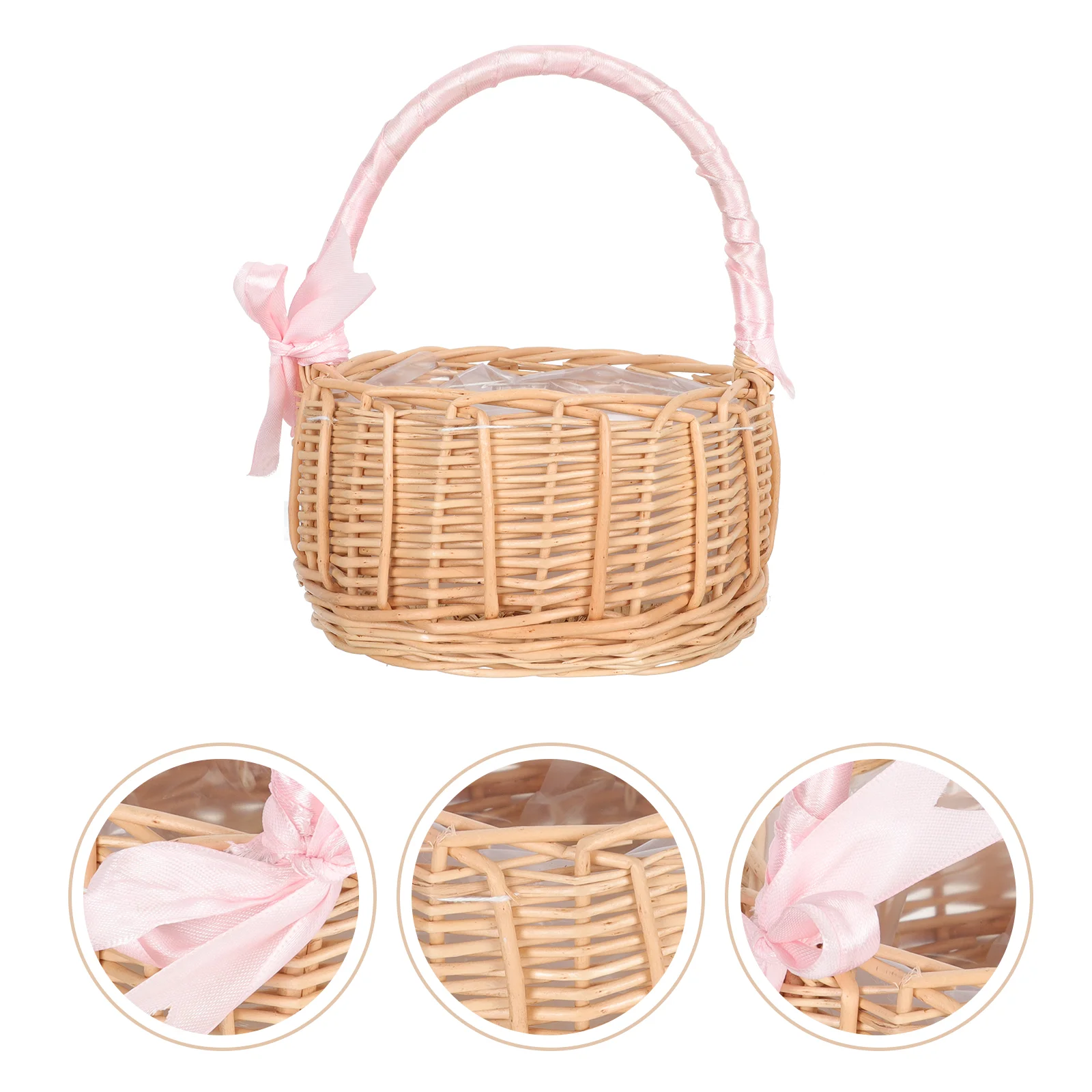 

Basket Flower Wedding Rattan Bridal Wicker Bowknot Girl Ceremony Elegant Lace Bride