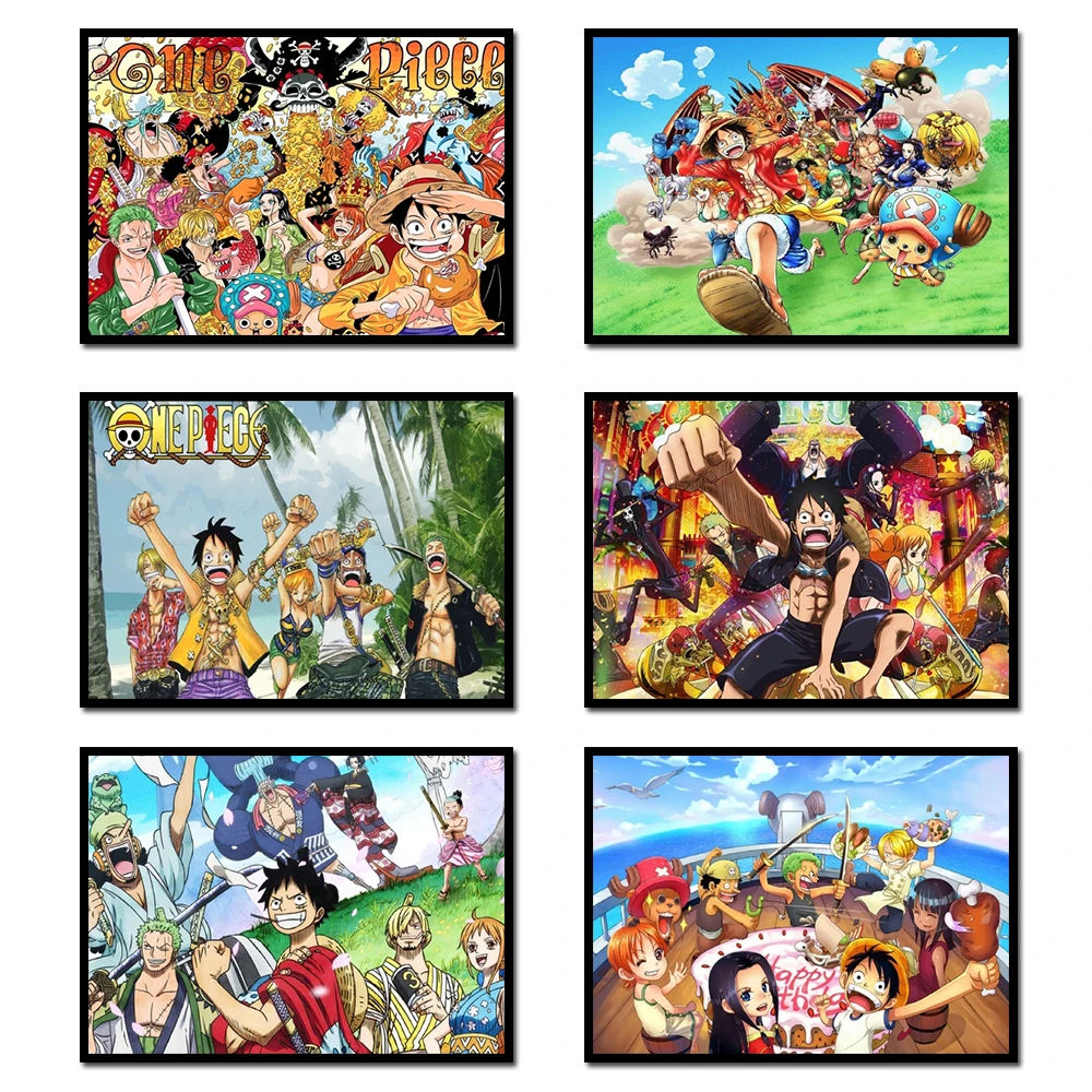 

Japan Anime Wanted Retro Cartoon Oil Painting One Piece Luffy Art Print Mural Pictures Home Wall Aesthetic Decorative 40x50cm