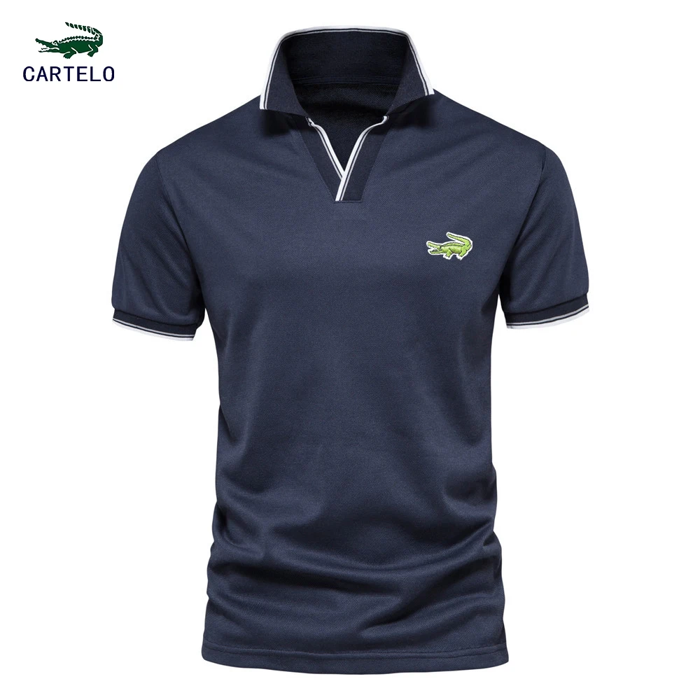 

CARTELO V Neck Polo Shirts for Men Crocodile Embroidery Short Sleeve Classic Mens Polos 2023 New Summer Polo Shirt Men Clothing