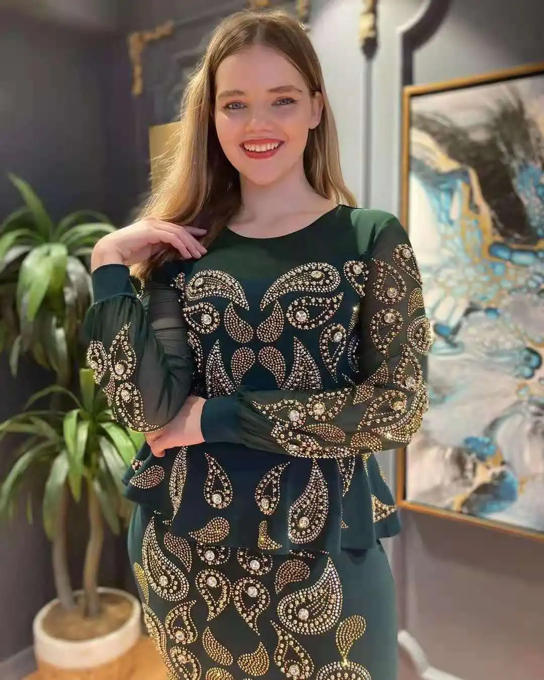 

2022 Новое поступление мусульманское платье мандала цветок Стразы Платье Женская юбка вечернее платье