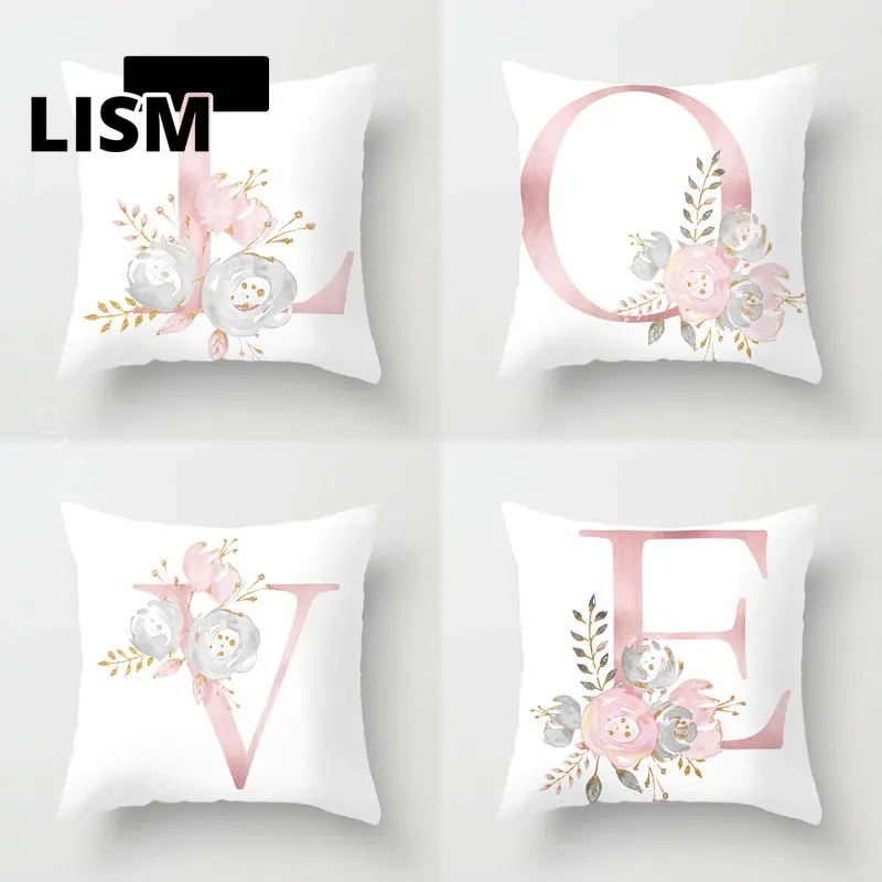 

English Letters Pillow Cover Decorative Peach Skin Eco-friendly Print Pillowcase for Car Sofa Room Pillow Case 45X45 Cm Pillows