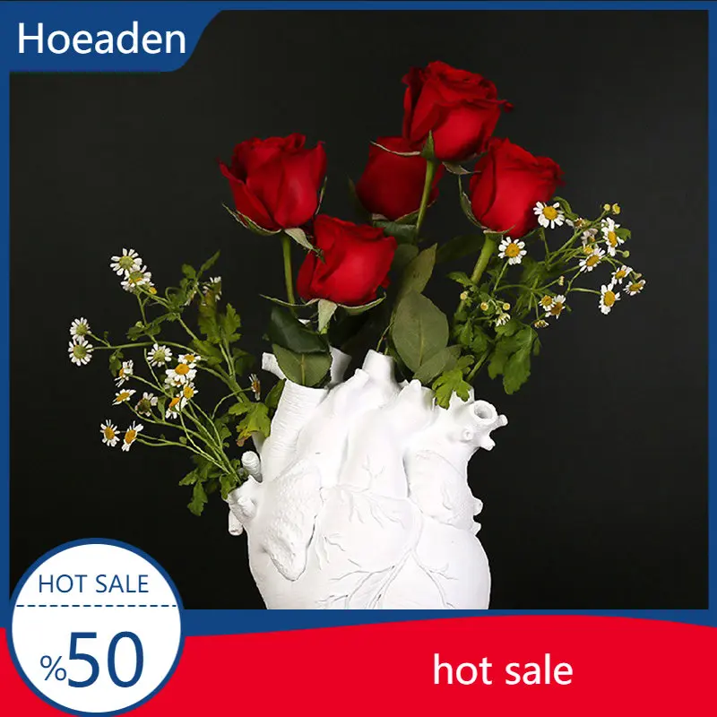 

Heart Shape Flower Vase Resin Vase Dried Flower Container Vases Pots Body Sculpture Desktop Flower Pot Home Decoration Ornaments