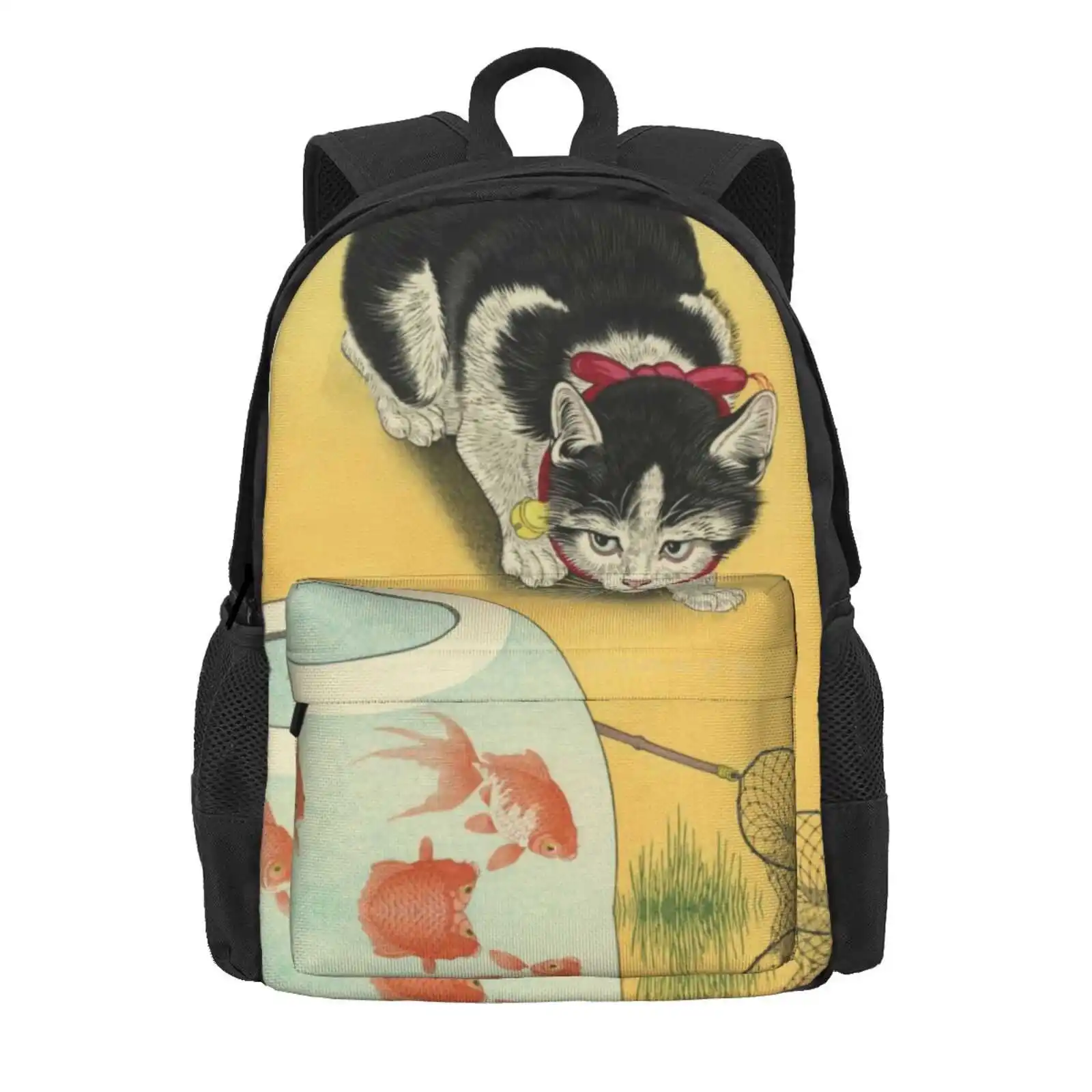 Японский Школьный рюкзак с принтом кошки из дерева унисекс