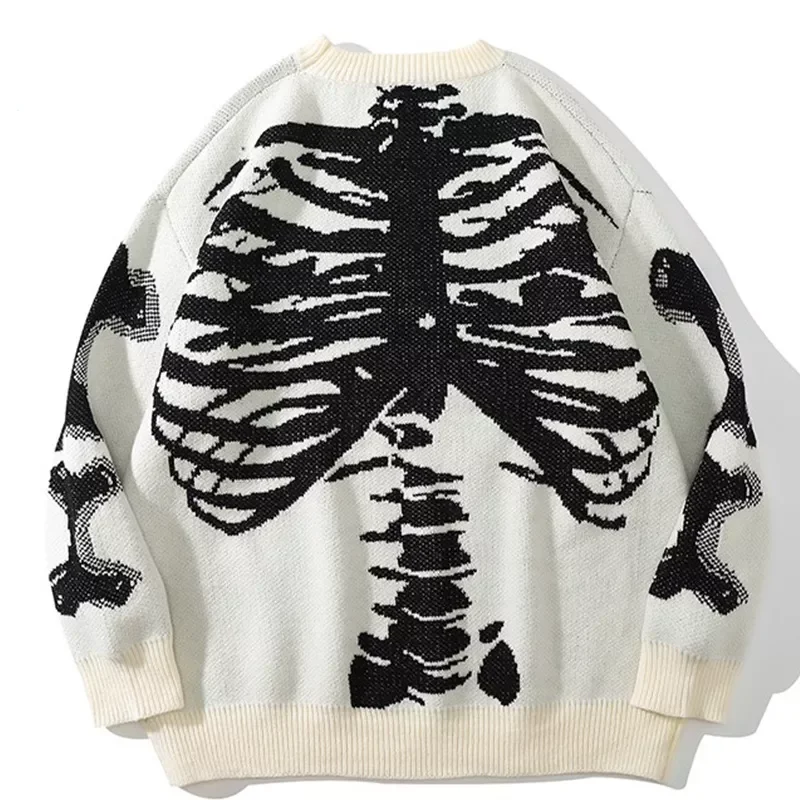 

Men's Vintage Streetwear Skeleton Bone Women Sweaters Korean O Neck Long Sleeve Over size Sueter Streetwear Harajuku Jumpers