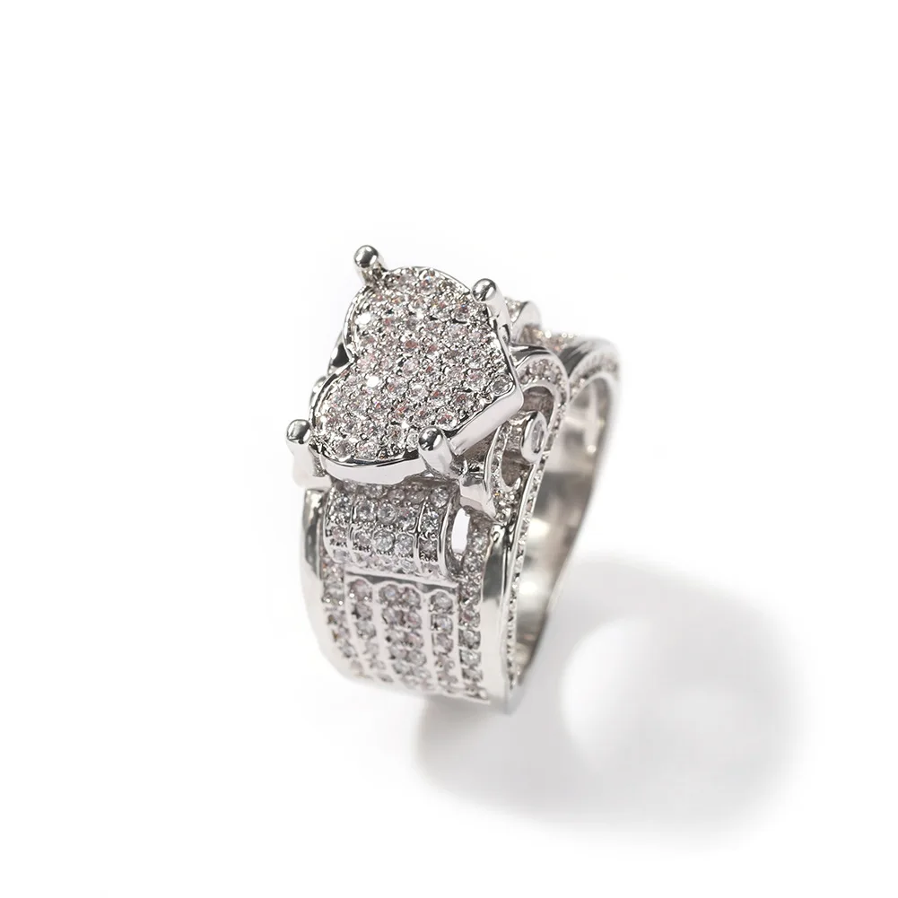 

Hip-hop Style Love Ring with Zircon Micro Heavy Industry Design Full Diamond Retro Ring Fashion New Jewelry
