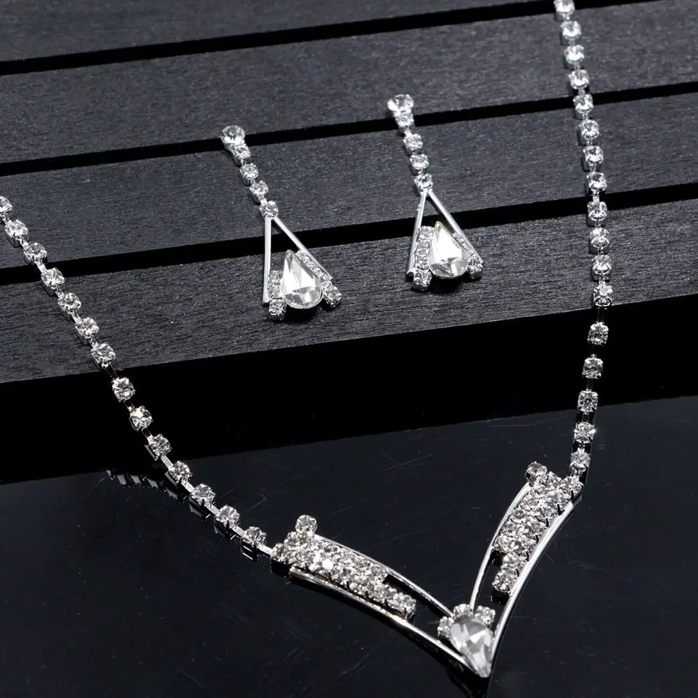

Rhinestone Korean Style Drop Earrings Water Drop Earrings Dangle Earrings Women Necklace Bridal Wedding Jewelry Set