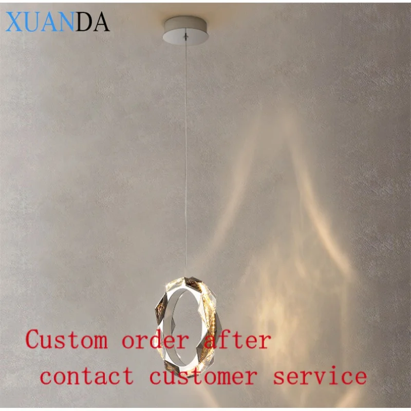 

modern mini round shape pendant light led crystal chandelier light for bedside living room decor