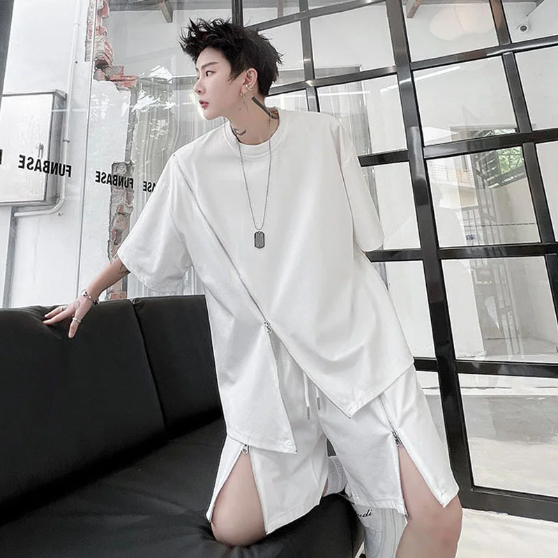 

Men's Loose T-Shirt Summer Fashion Personalized Zipper Decoration Youth Ruffian Handsome Casual Short Sleeve Shirt