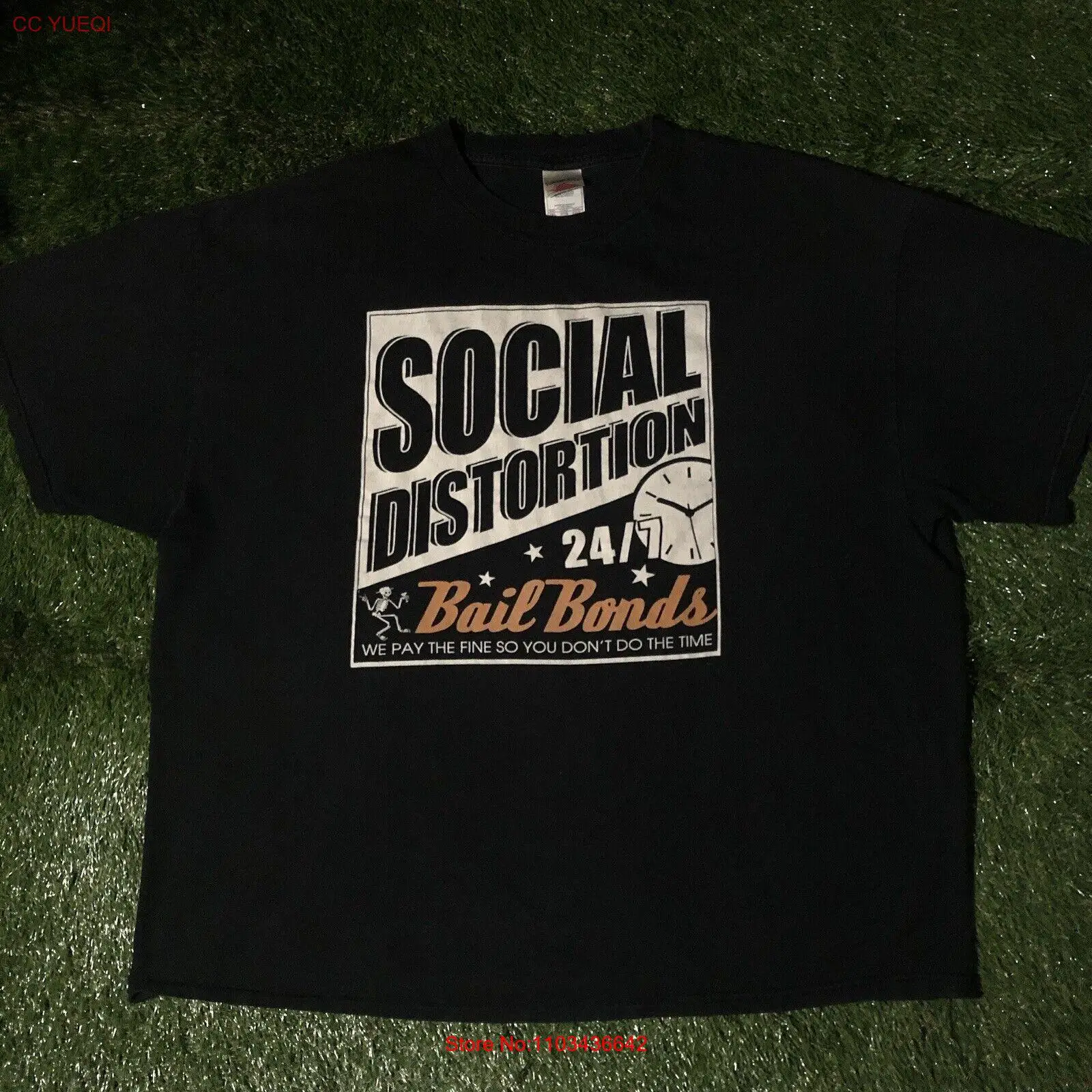 VTG Y2K социальное искажение 24/7 освобождение облигации графическая Черная Футболка