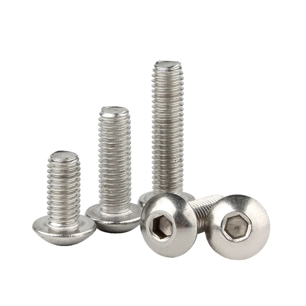 

M1.6 M2 M2.5 M3 304 Stainless Steel Hex Hexagon Socket Button Round Head Screw Bolt L= 3-100mm