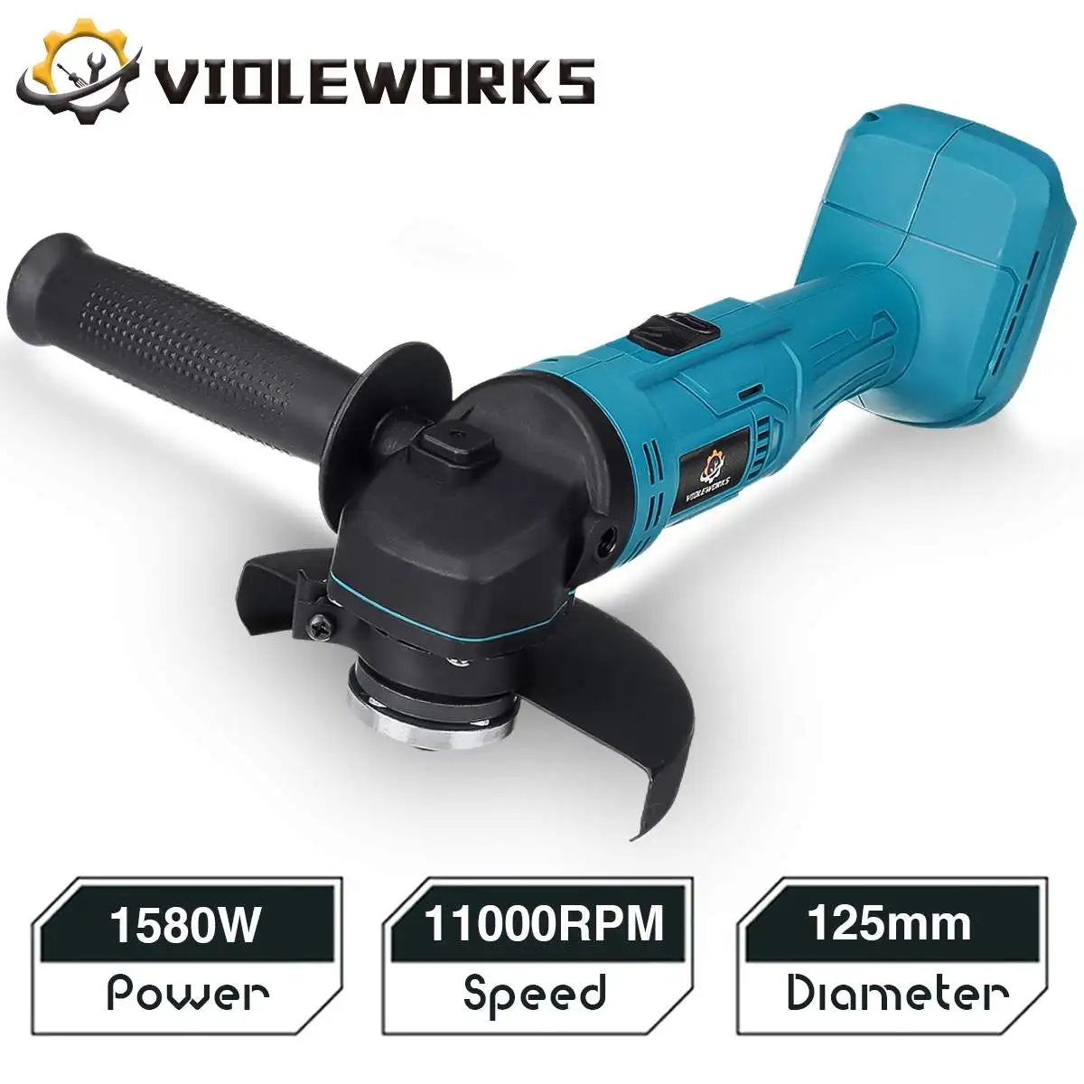 

VIOLEWORKS 125mm Cordless Impact Angle Grinder 1580W High Speed Cutting Machine Power Tool For Makita 18V Battery (Tool Only)
