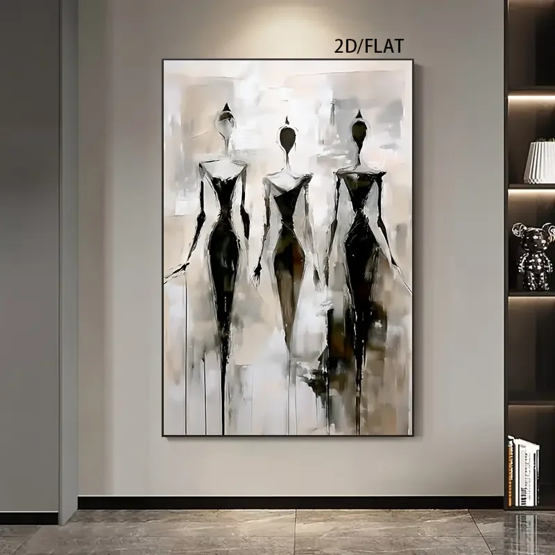 

Современная Абстрактная Печать На Холсте Без Рамы, 2D, Плоская, Крупная Картина — Минималистичные Силуэты Женщин В Черном