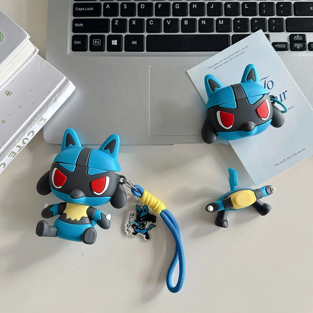 Фото Чехол для наушников 3D Pocket Monsters Pokemon Lucario Riolu для Airpods 4 2 3 Pro 3 2, защитный чехол для беспроводной Bluetooth-гарнитуры №2