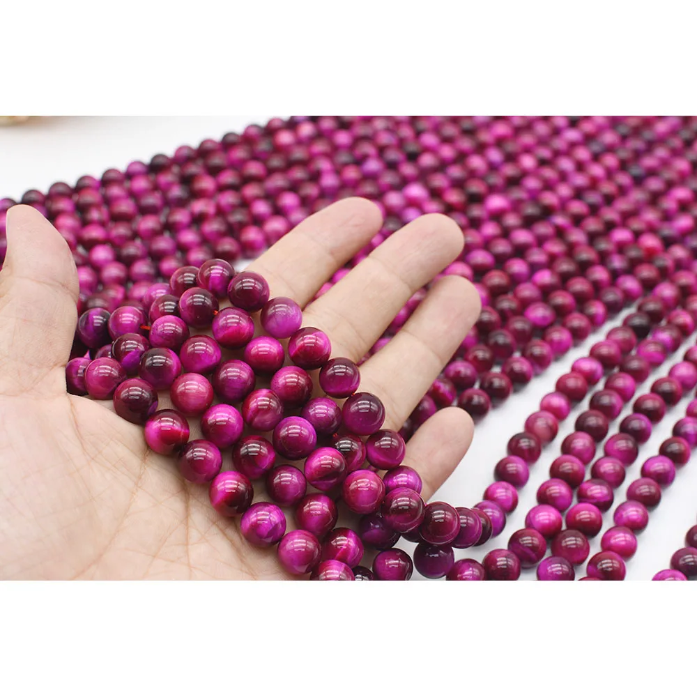 

6mm Natural Smooth Dark Pink Tiger's eye Round stone beads For DIY Bracelet Necklace Jewelry Making Strand 15"