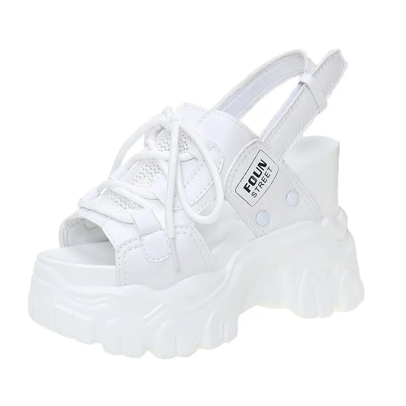 

Сандалии женские с открытым носком, босоножки на танкетке 11 см, повседневные пляжные шлепанцы, модные кроссовки на толстой подошве, на лето