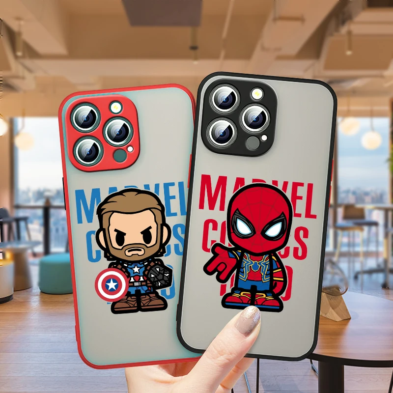 

Marvel Avengers cute hero For Apple iPhone 13 12 11 Pro Max Mini XS Max X XR 6 7 8 Plus SE Frosted Translucent Phone Case