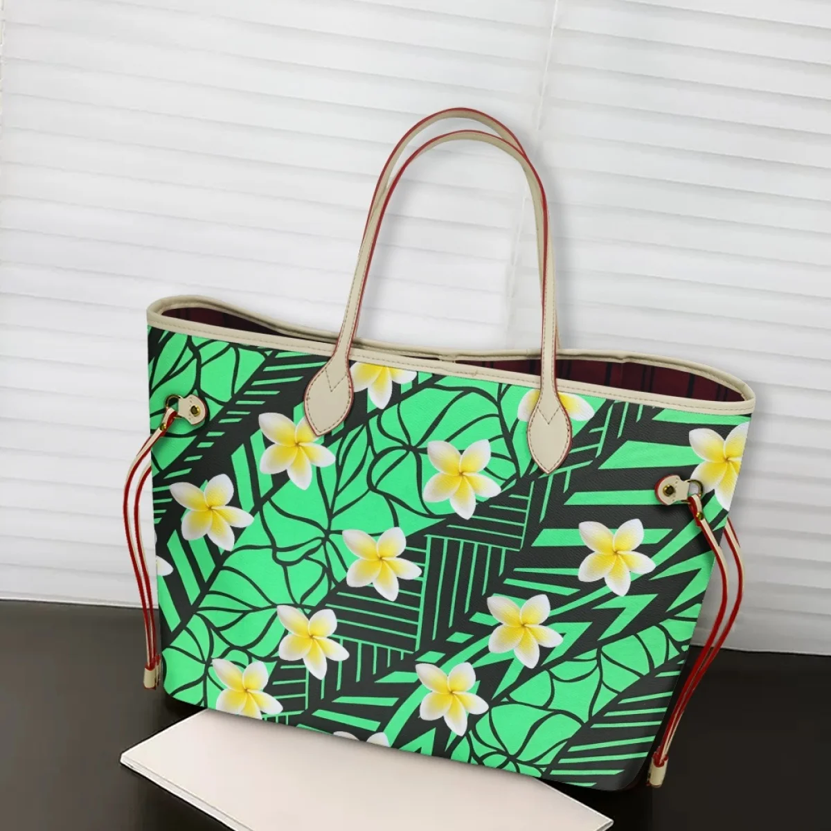 

Polynesian Plumeria Pattern Handbag Holiday Multi Functional Portable Clutches for Women Water Proof Durable Leisure Females 토트백