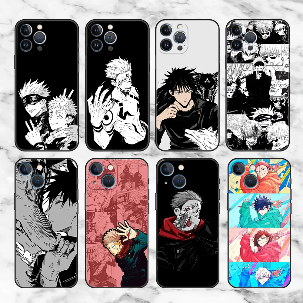

Couple Kawayi Jujutsu Kaisen Anime Case For Apple iPhone 13 Pro 11 12 7 XR X XS X Max 8 6 6S Plus 5 5S SE 2022 Black Phone Coque