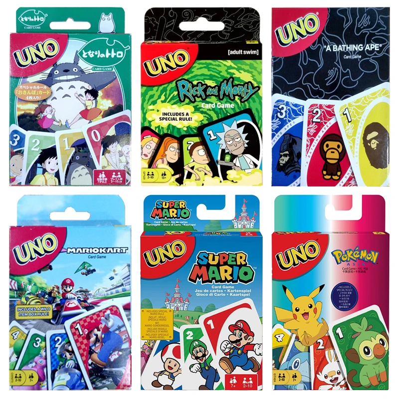 

UNO Board Game Pokemon Pikachu Anime Games Figure Super Mario Card Gamed Kids Toys Playing Cards Christmas for Adults Party Gift