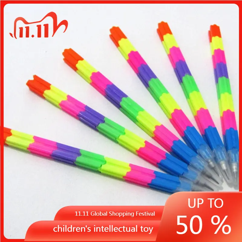 

2022 New 1 PC Stacker Swap 8 Color Section Building Block Non-sharpening Pencil Multifunction Pencil for Office Stationery