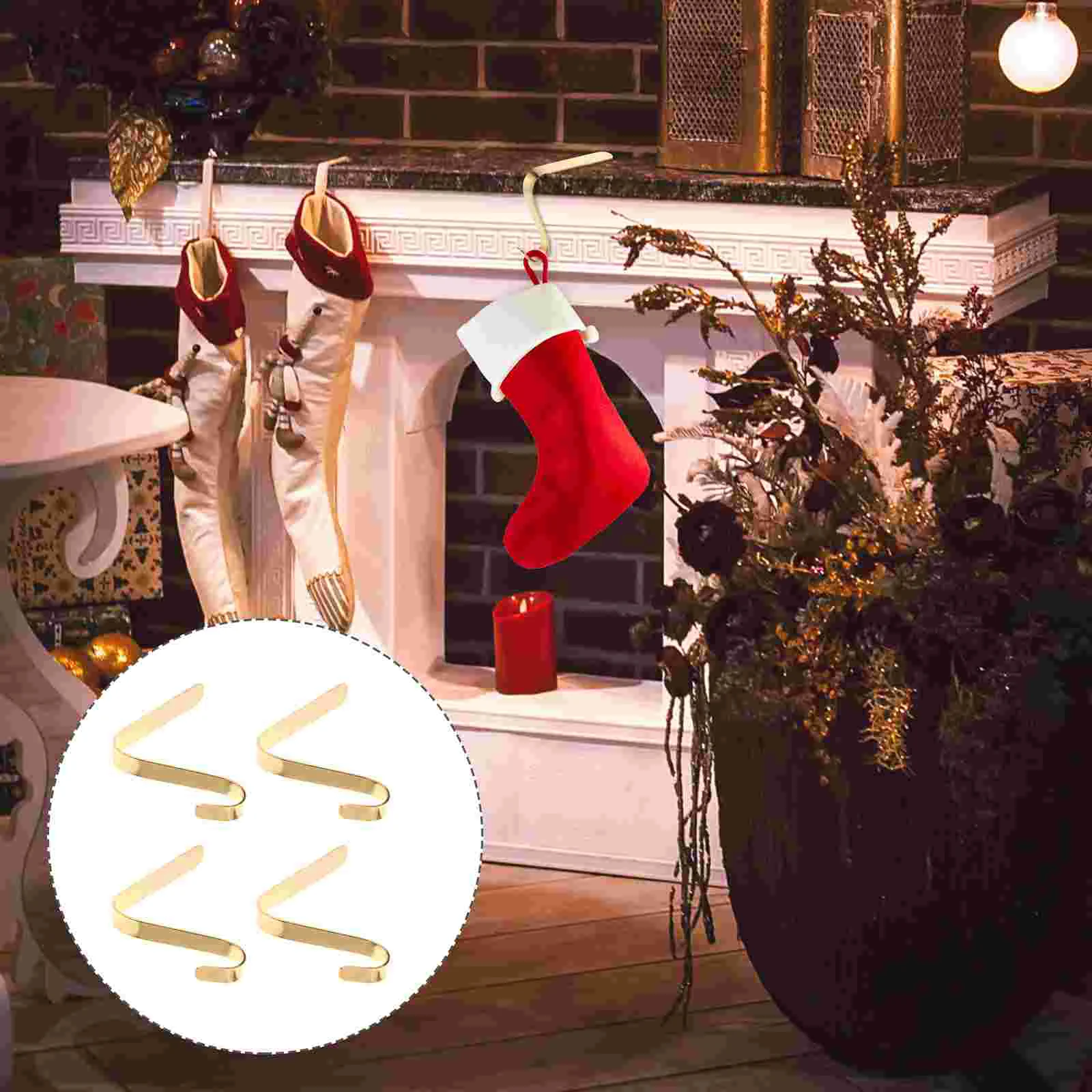

Hook up Mantel Christmas Supplies Fireplace Hanging Xmas Sock Decoration Hanger Stocking Pothook Purse Hooks for Tables
