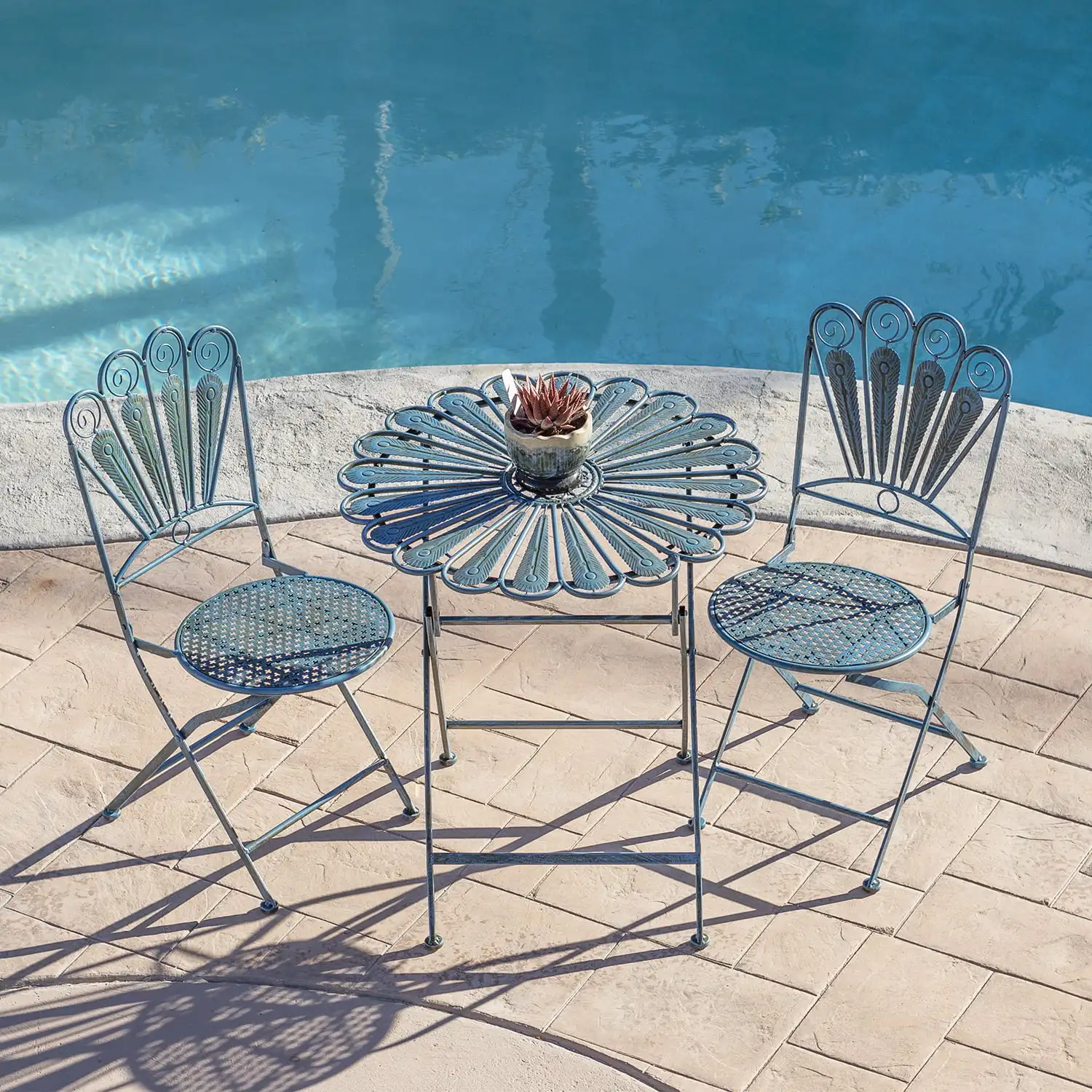 

3-Piece Outdoor Feather Metal Bistro Set, Blue